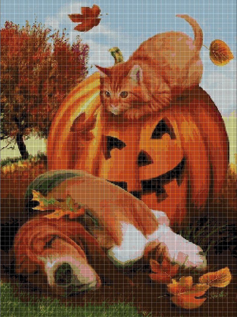 Halloween's Pets cross stitch pattern in pdf DMC