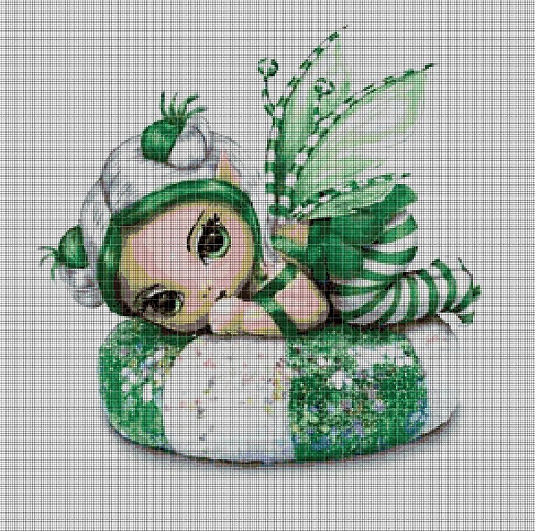 Green baby fairy  cross stitch pattern in pdf DMC