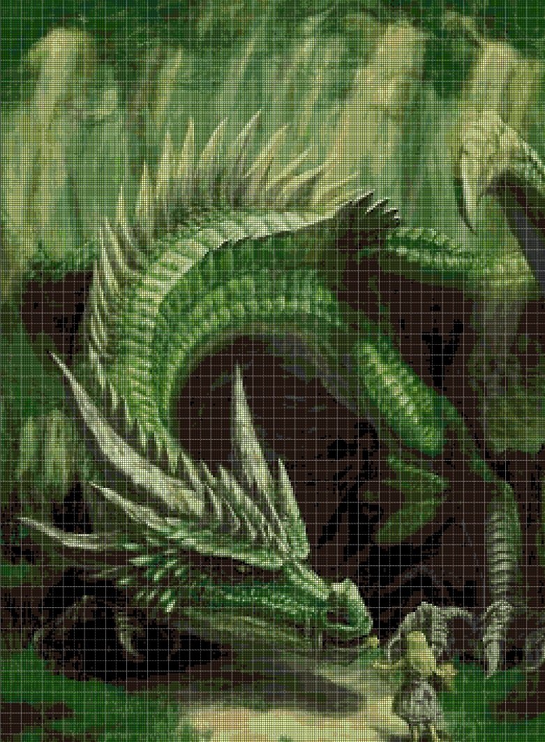 Green Dragon  2 cross stitch pattern in pdf DMC