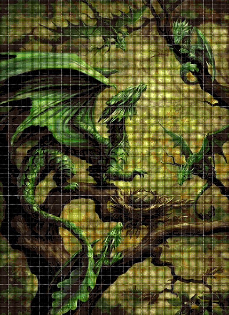 Green Dragons cross stitch pattern in pdf DMC