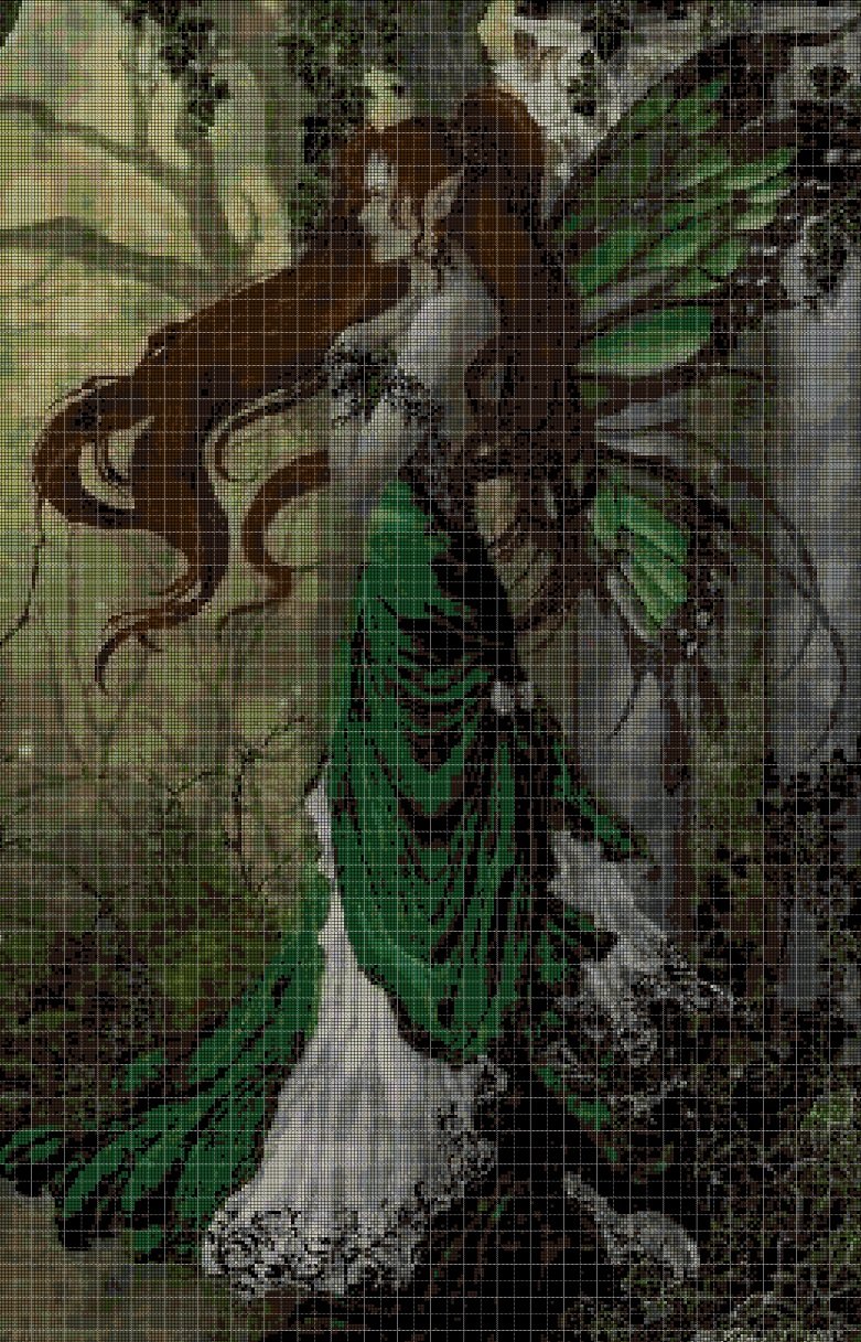 Green fairy cross stitch pattern in pdf DMC