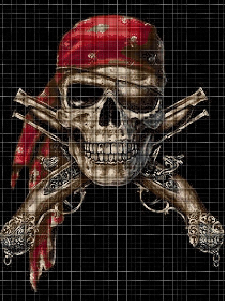 Guns and skull cross stitch pattern in pdf DMC