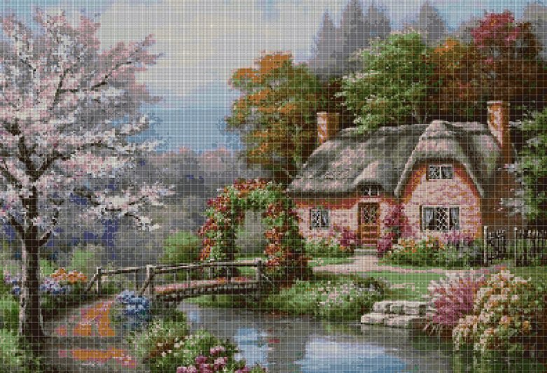 House by river1 cross stitch pattern in pdf DMC