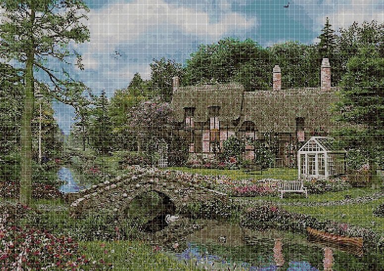 House by the river cross stitch pattern in pdf DMC