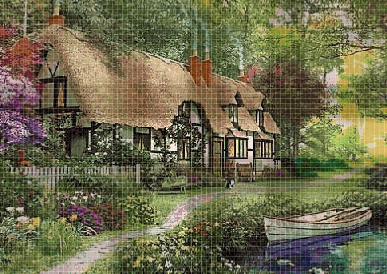 House with boat cross stitch pattern in pdf DMC