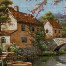 House with bridge cross stitch pattern in pdf DMC