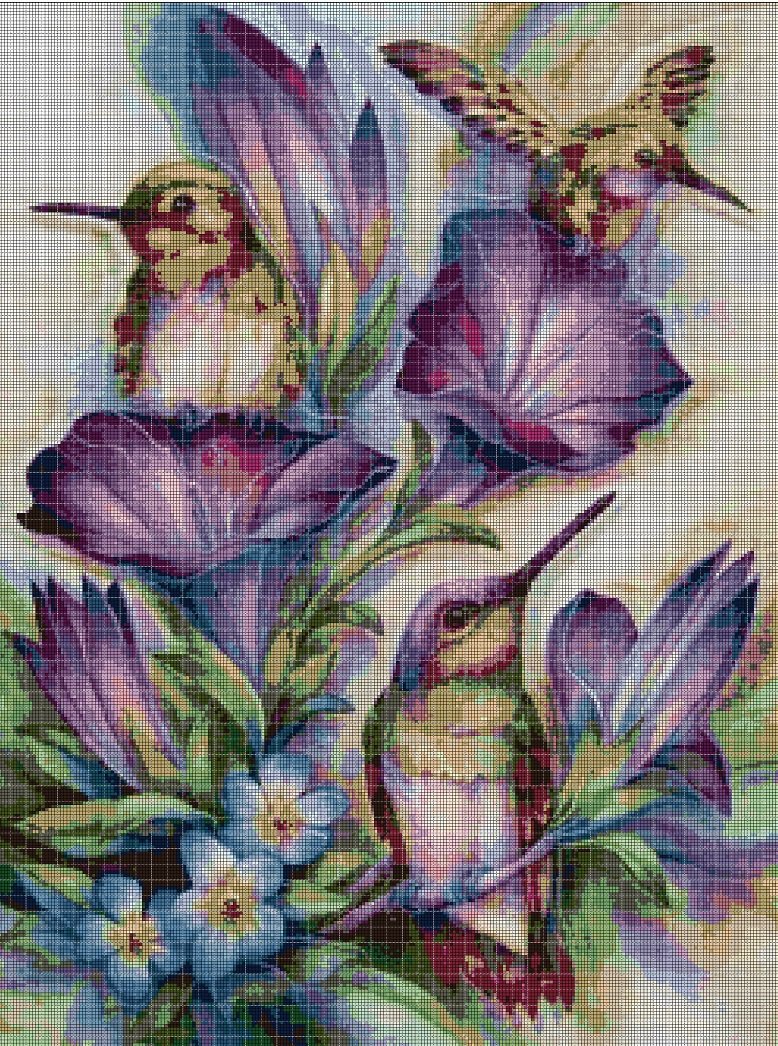 Hummingbirds 2 cross stitch pattern in pdf DMC