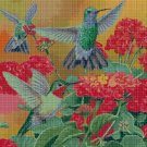 Hummingbirds and red flowers cross stitch pattern in pdf DMC