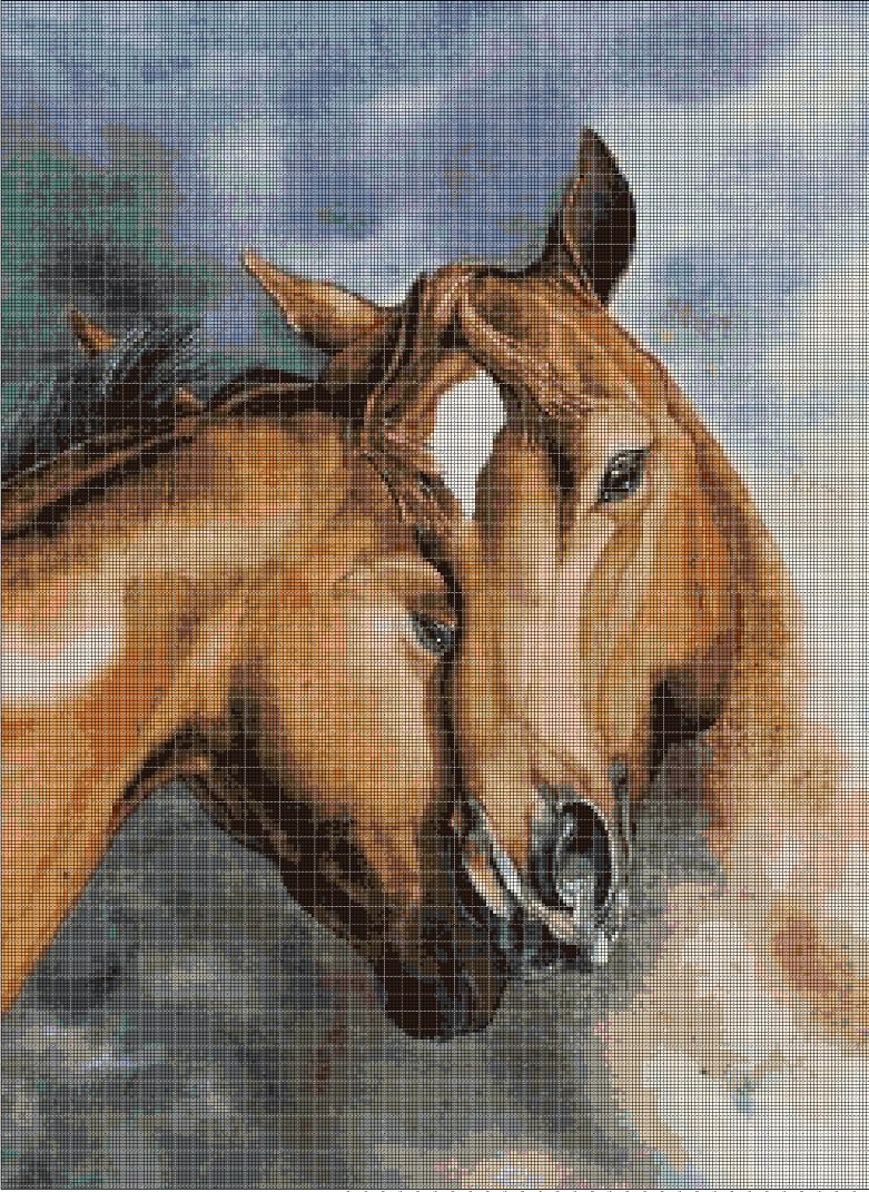 Horses cross stitch pattern in pdf DMC