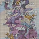 Girl with fishes cross stitch pattern in pdf DMC