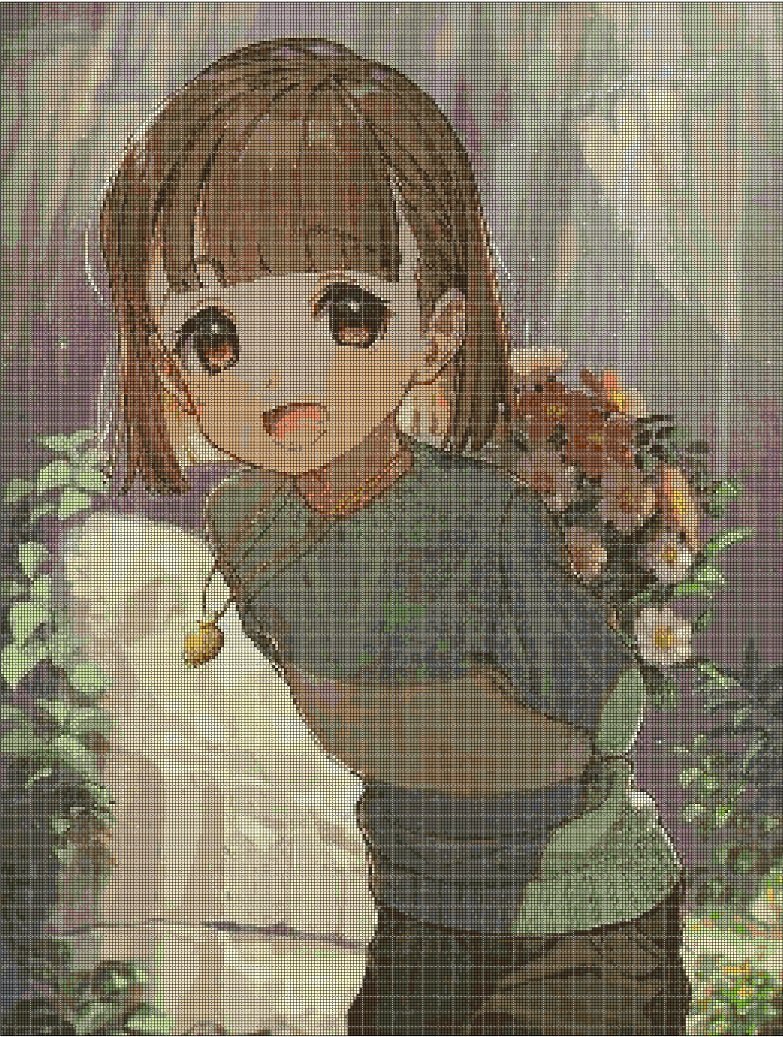 Girl with flowers anime cross stitch pattern in pdf DMC