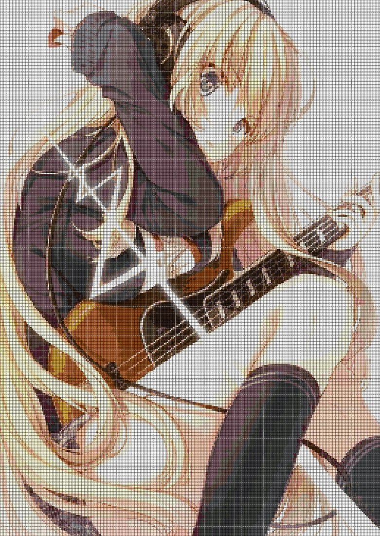 Girl with guitar 1 cross stitch pattern in pdf DMC