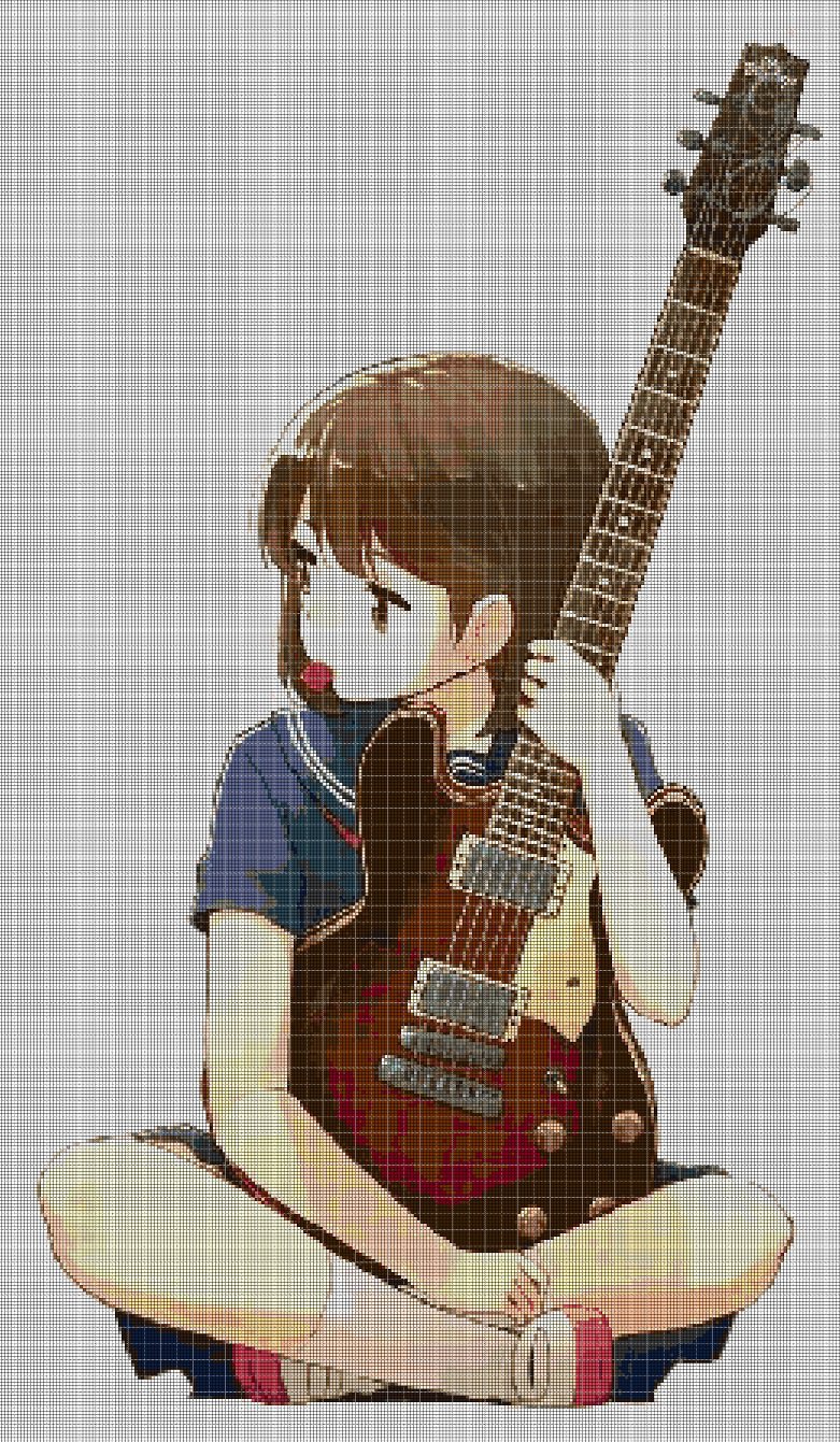 Girl with guitar 3 cross stitch pattern in pdf DMC