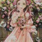Girl with roses-Anime cross stitch pattern in pdf DMC