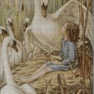 Girl with swans cross stitch pattern in pdf DMC