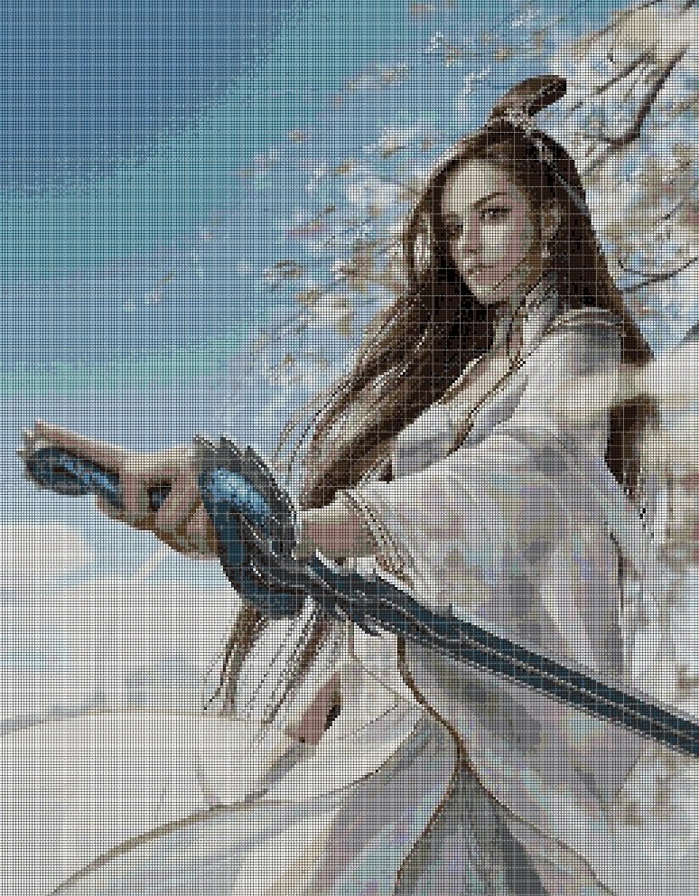Girl with sword 6 cross stitch pattern in pdf DMC