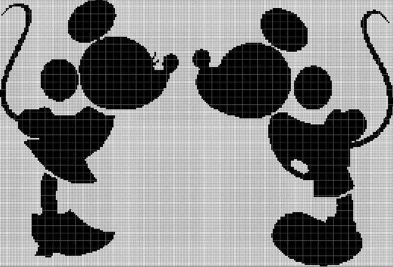 Minnie and Mickie and Kiss silhouette cross stitch pattern in pdf