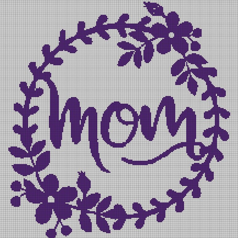 Mom text silhouette cross stitch pattern in pdf