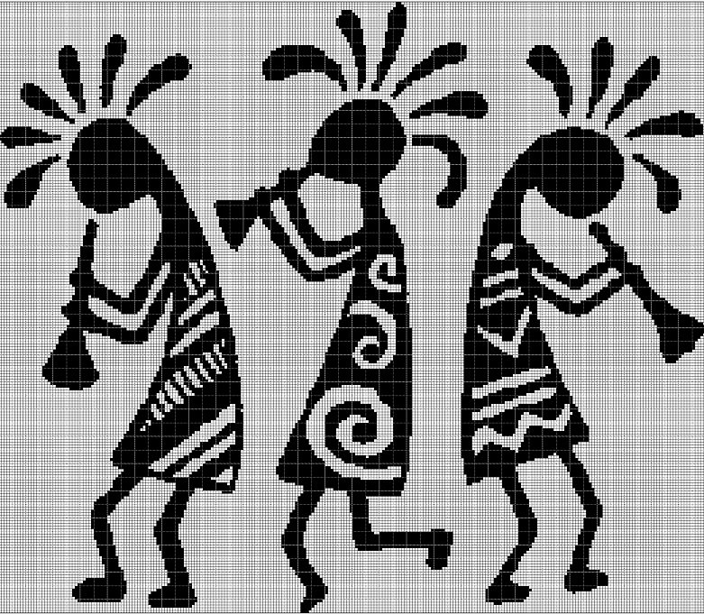 Native art-music silhouette cross stitch pattern in pdf