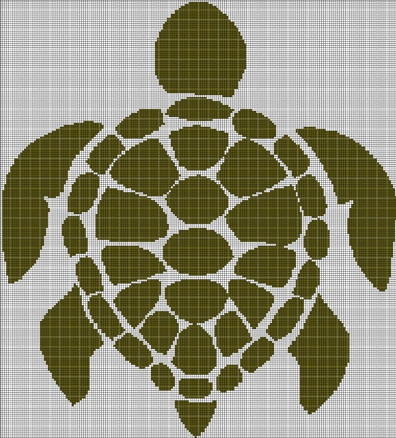Olive green turtle silhouette cross stitch pattern in pdf