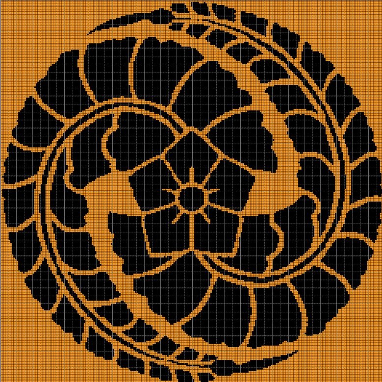 Orange- black flower silhouette cross stitch pattern in pdf