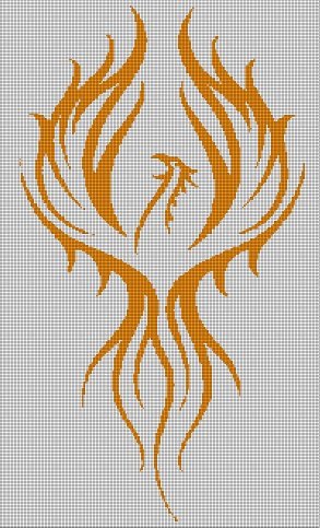 Orange Phoenix silhouette cross stitch pattern in pdf