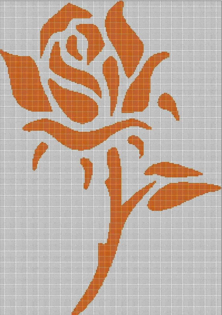 Orange rose silhouette cross stitch pattern in pdf