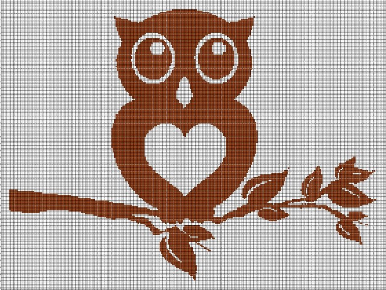 Owl on branch silhouette cross stitch pattern in pdf