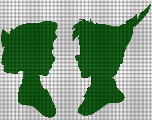 Peter Pan and Wendy silhouette cross stitch pattern in pdf