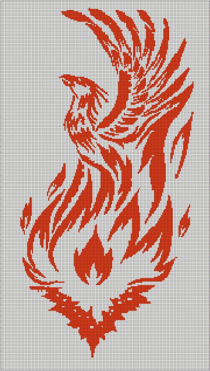 Phoenix silhouette cross stitch pattern in pdf