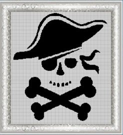 Pirate skull silhouette cross stitch pattern in pdf