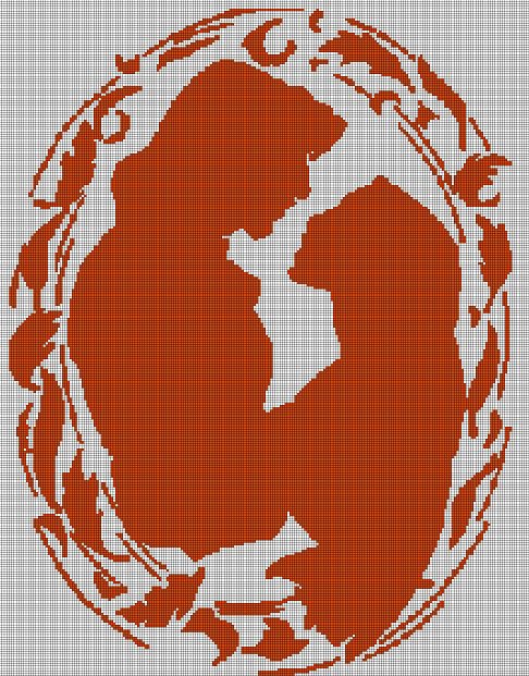 Pocahontas and JohnSmith silhouette cross stitch pattern in pdf
