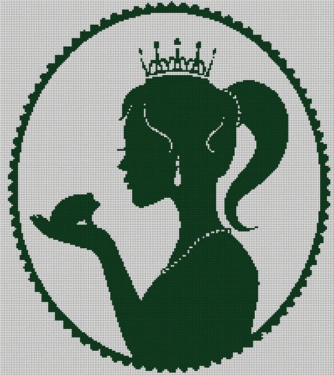 Princess and frog silhouette cross stitch pattern in pdf