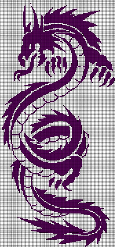 Purple dragon silhouette cross stitch pattern in pdf