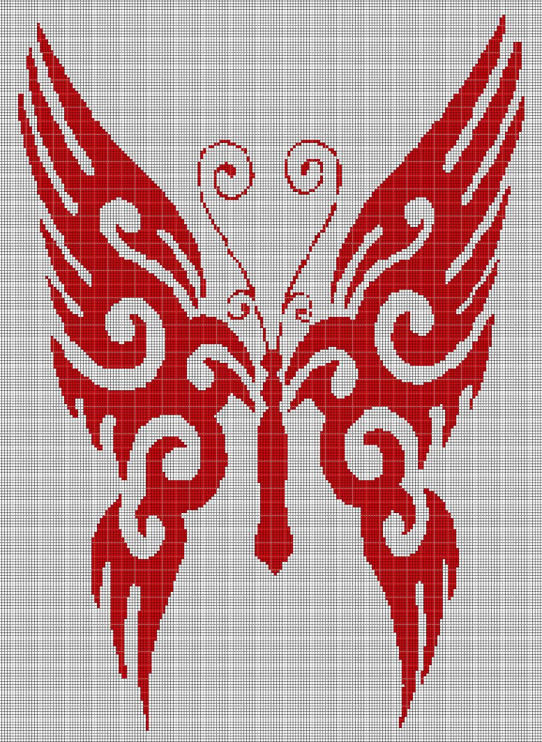 Red butterfly silhouette cross stitch pattern in pdf