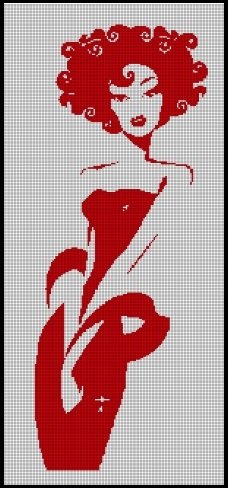 Red girl silhouette cross stitch pattern in pdf