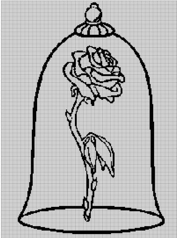 Rose in a glass case silhouette cross stitch pattern in pdf