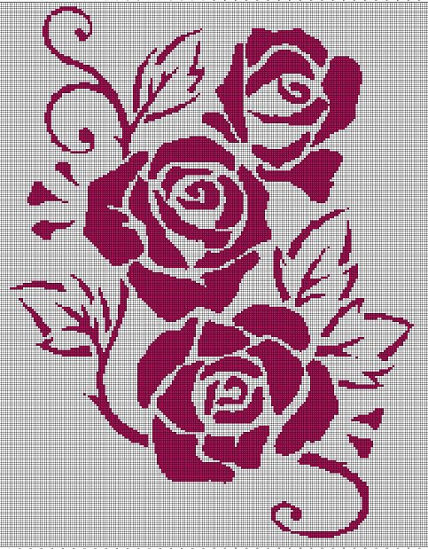 Roses silhouette cross stitch pattern in pdf