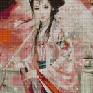 Japanese Beauty with umbrella cross stitch pattern in pdf DMC