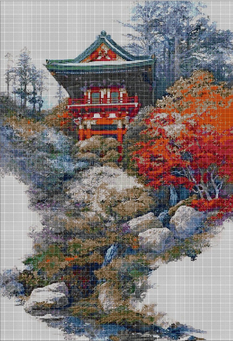 Japanese garden cross stitch pattern in pdf DMC