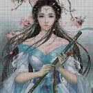 Japanese girl with a flute cross stitch pattern in pdf DMC