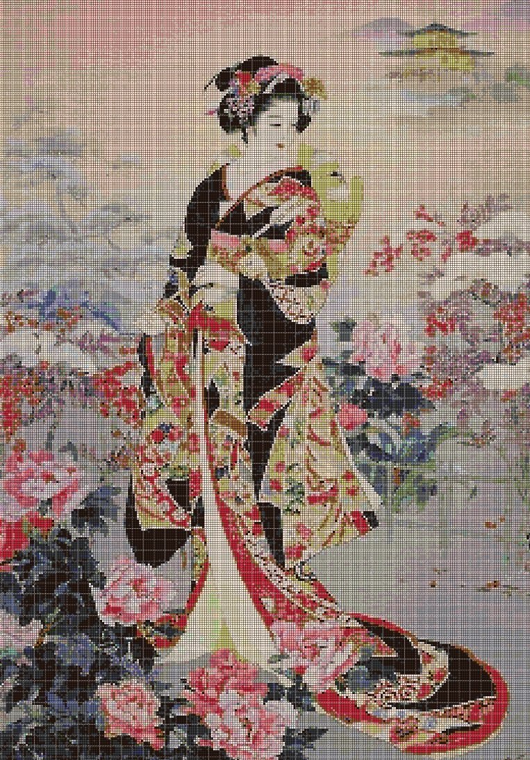 Japanese Kimono cross stitch pattern in pdf DMC