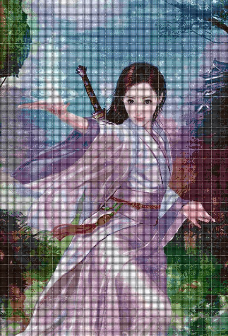 Japanese warrior girl cross stitch pattern in pdf DMC