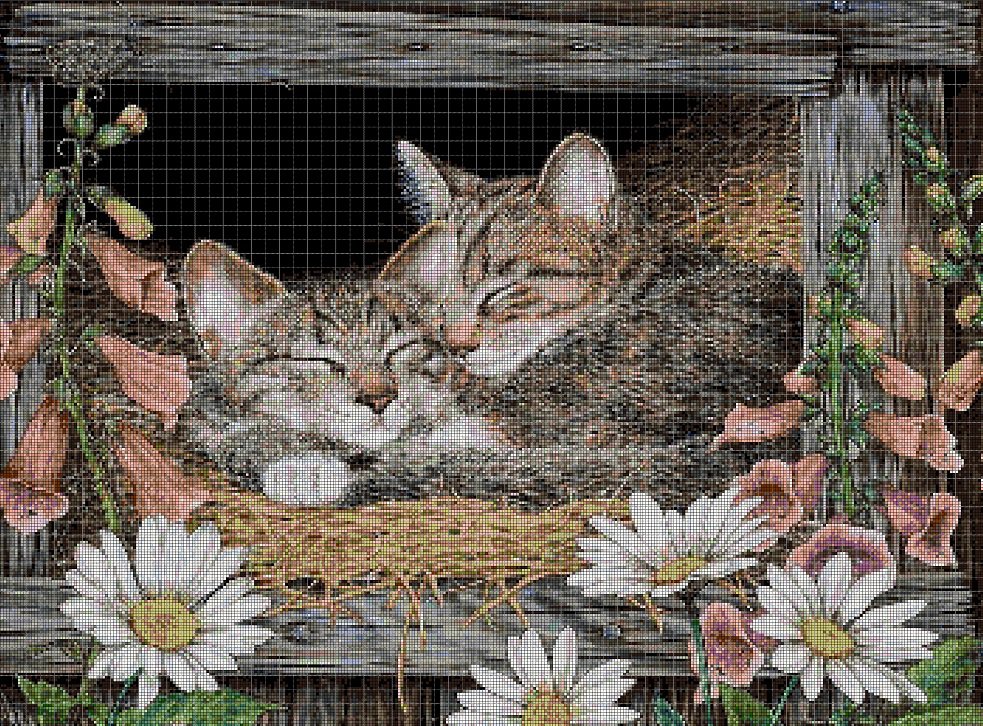 Kittens in the straw cross stitch pattern in pdf DMC