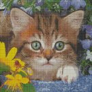Kitty among the flowers cross stitch pattern in pdf DMC