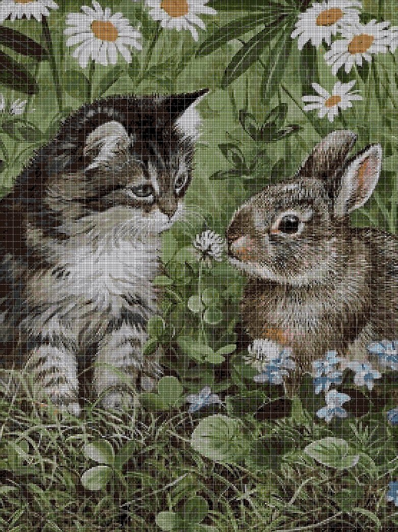 Kitty and bunny cross stitch pattern in pdf DMC