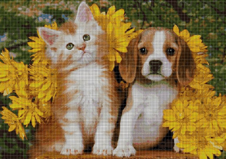 Kitty and puppy cross stitch pattern in pdf DMC