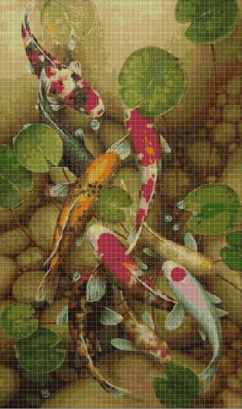 Koi fishes cross stitch pattern in pdf DMC