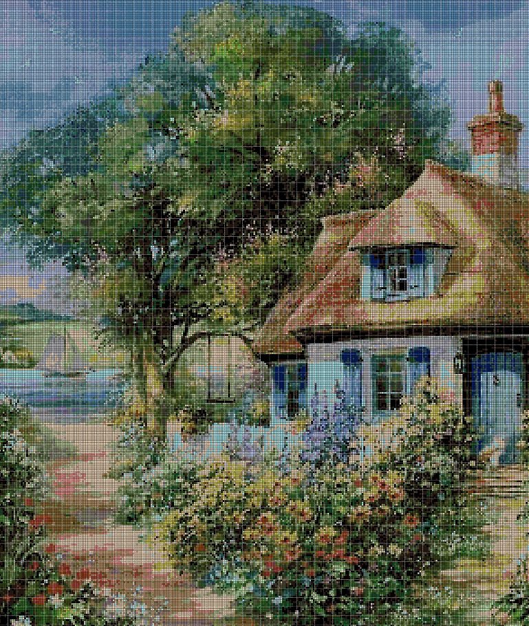 Lakeside house cross stitch pattern in pdf DMC