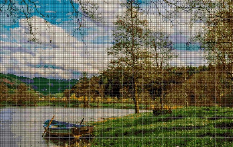 Landscape with lake cross stitch pattern in pdf DMC